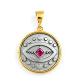 Antique Evil Eye Gold Pendant – Sterling Silver Medallion with Gem