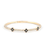 A flexible and stylish black onyx bangle bracelet made of 14K gold,3 clover bracelet
