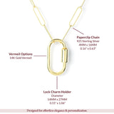 Gold Vermeil Thin Paperclip Lock Charm Necklace — Minimalist Jewelry