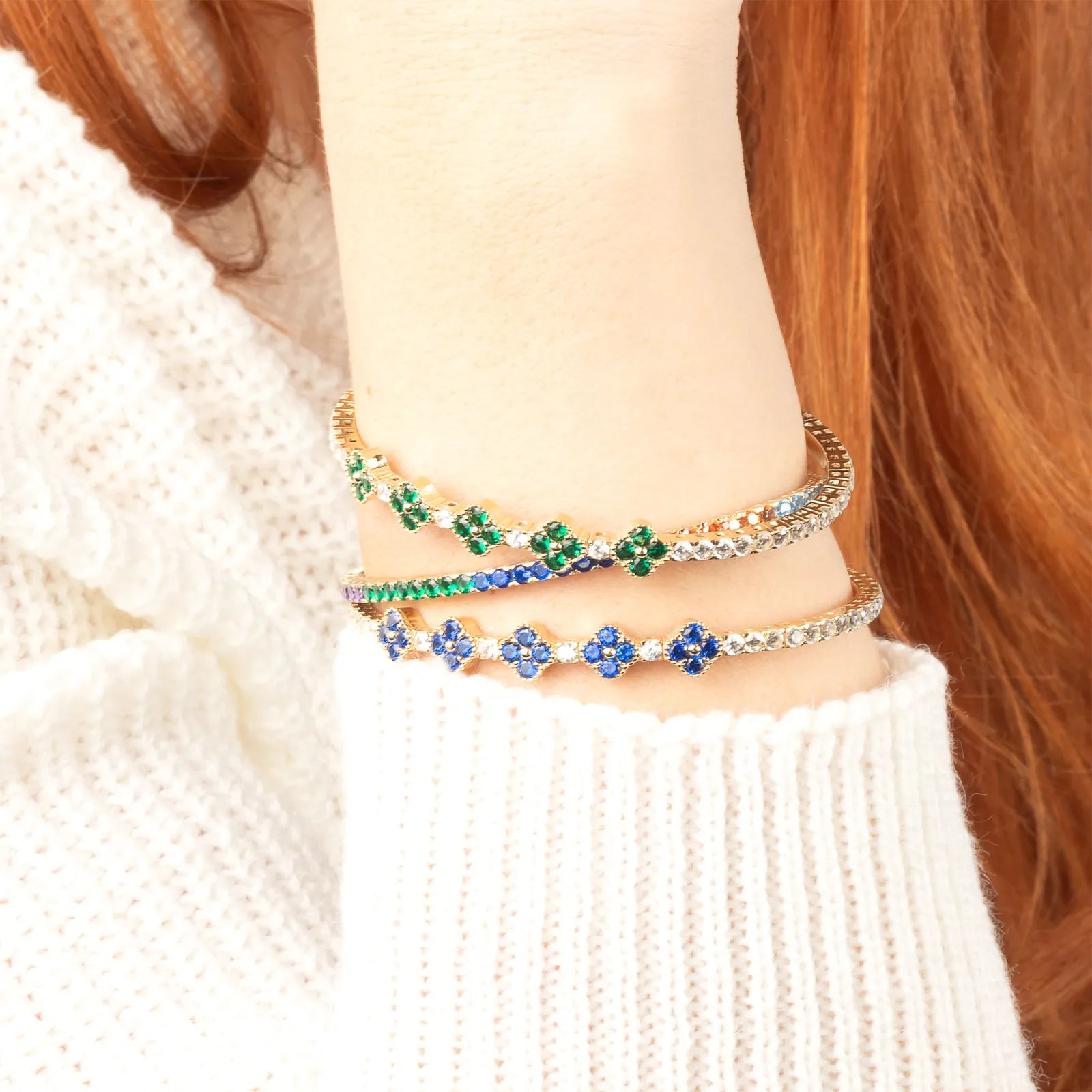 5 Sapphire Clover 14K Gold Tennis Bracelet 2 - My Jewelist