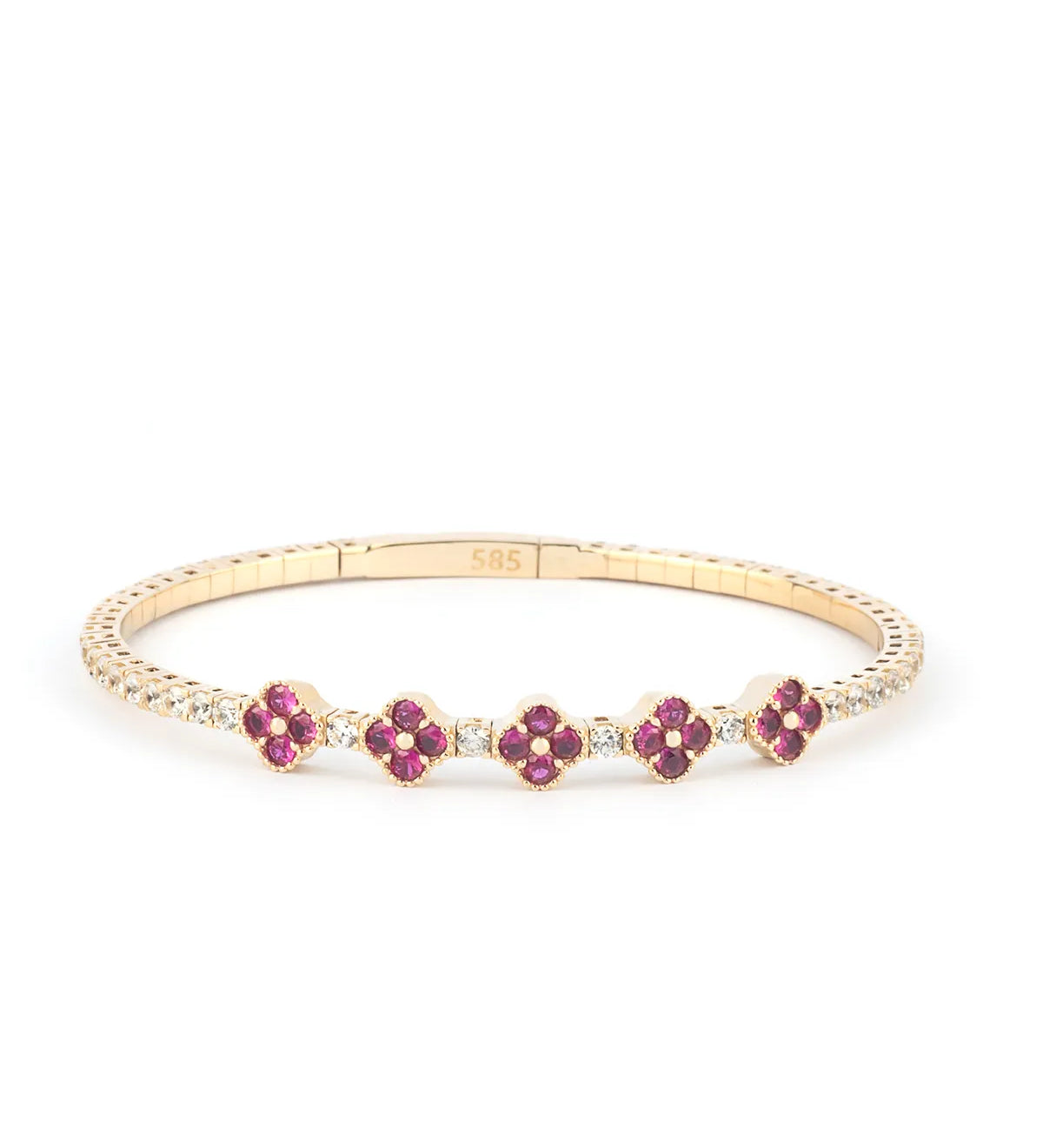 5 Ruby Clover 14K Gold Tennis Bracelet - My Jewelist