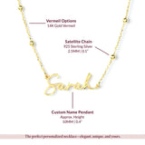 Custom Name Necklace in Gold Vermeil – Script Pendant on Satellite Chain