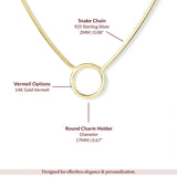 Gold Vermeil Round Charm Holder Necklace — Snake Chain Duality Design