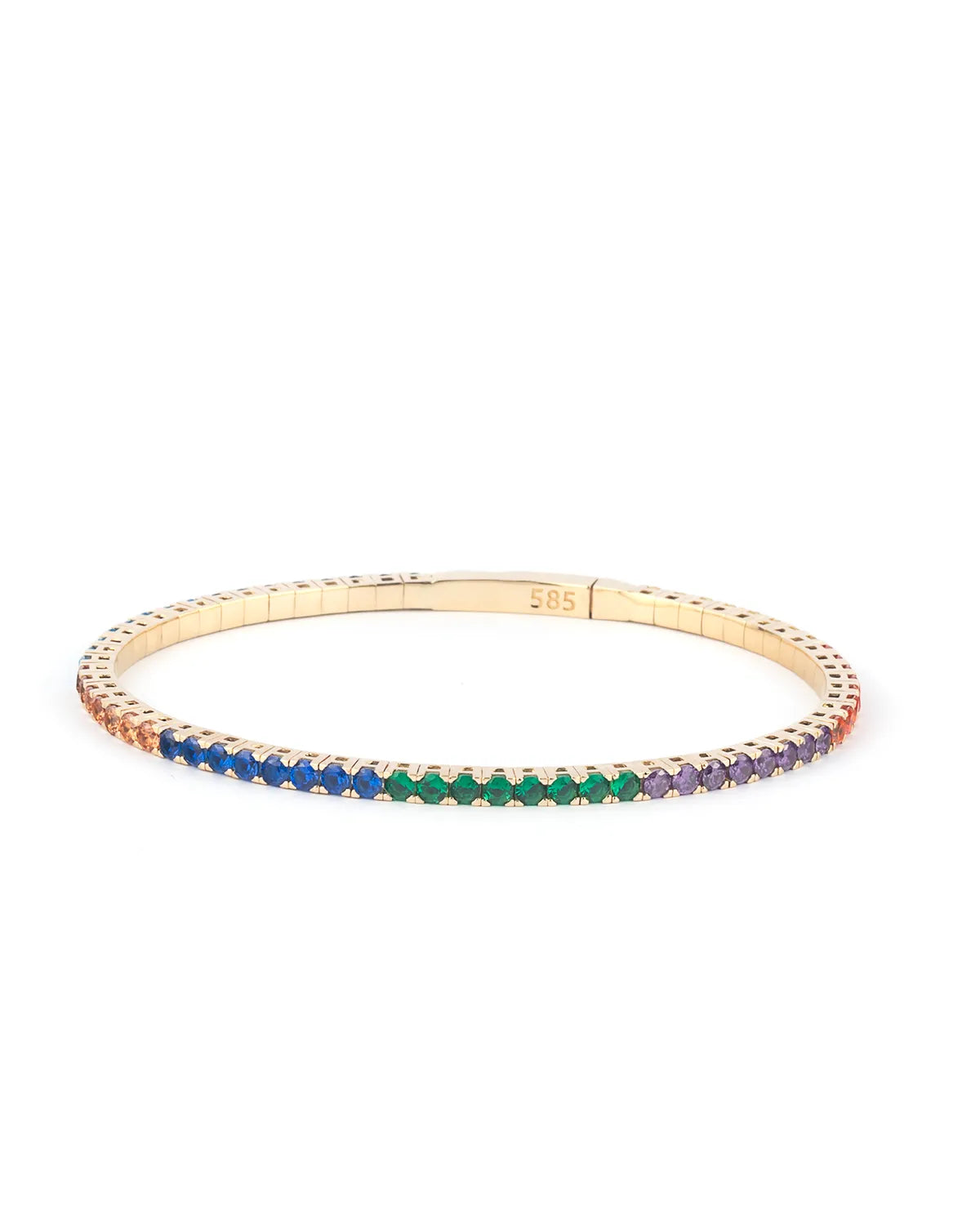 A high-quality Original Name Necklace tennis bracelet crafted in 14K gold, adorned with a spectrum of colorful gemstones, designed for modern elegance.