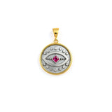 Antique Evil Eye Gold Pendant – Sterling Silver Medallion with Gem