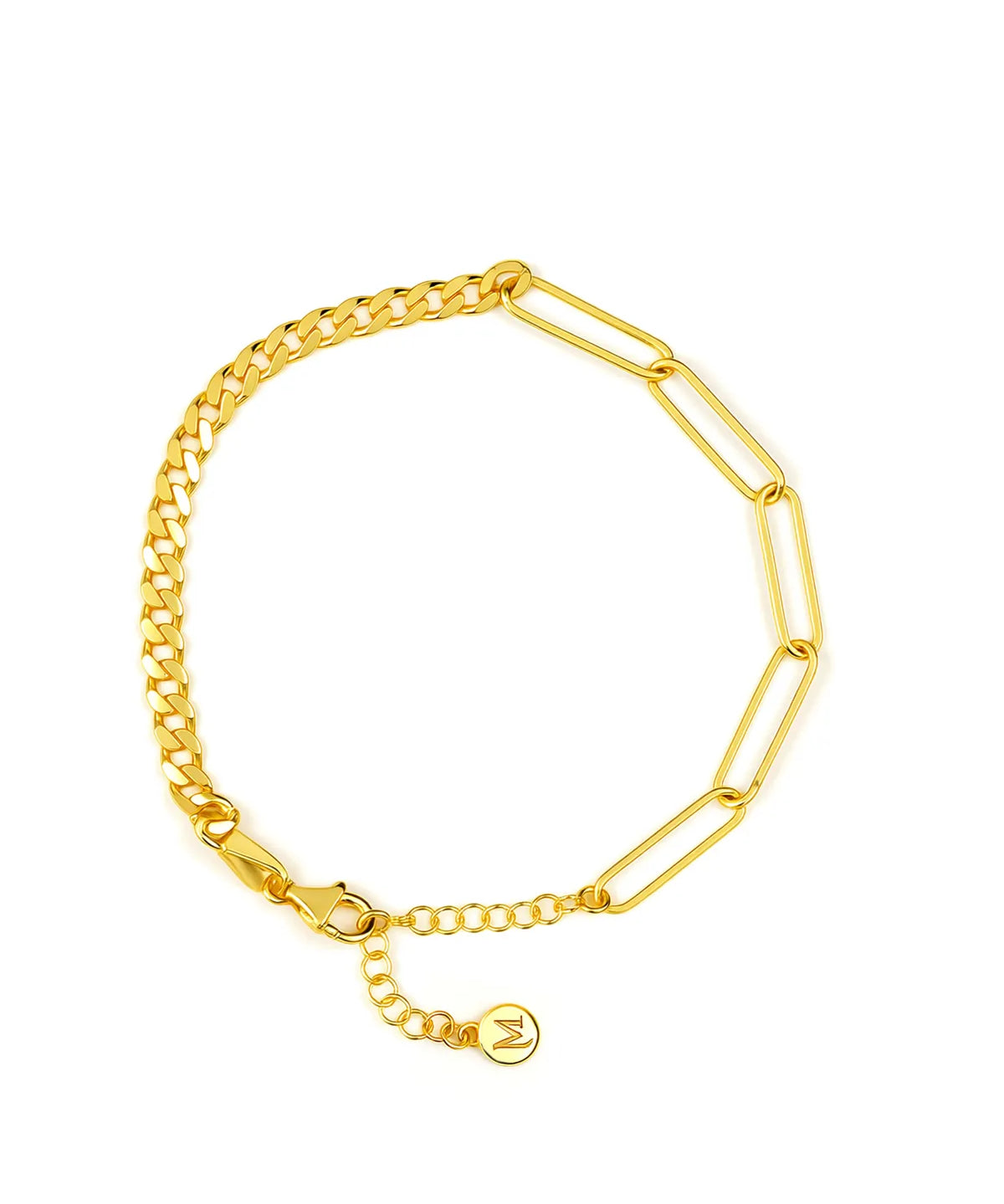 Gold chain bracelet on a white background