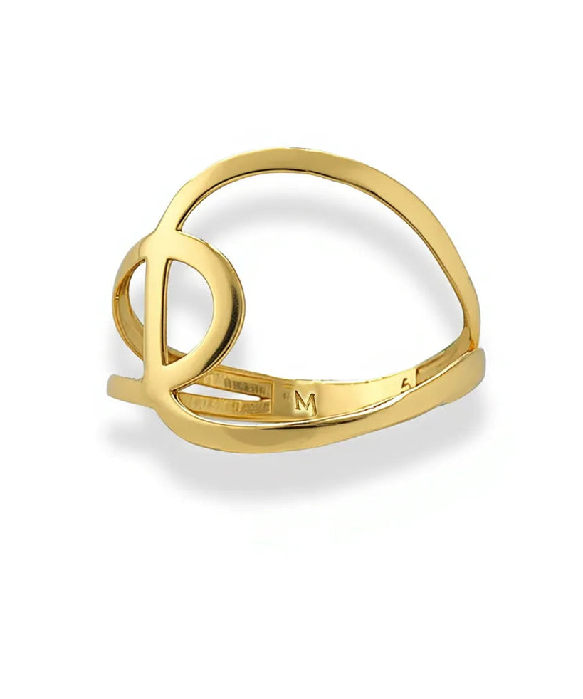 Gold ring with a unique design on a white background