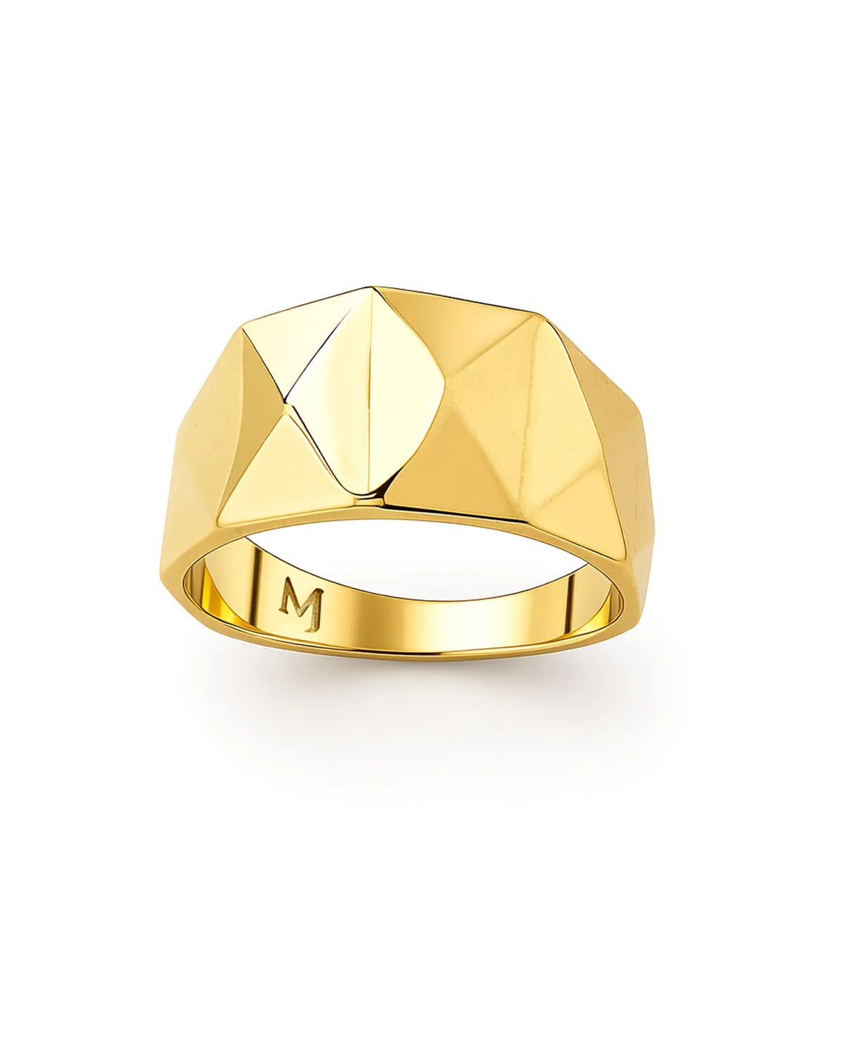 Gold ring with geometric design on a white background| MyJewelist