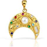 Crescent Moon Evil Eye Pendant – 14K Gold Vermeil Gemstone Charm
