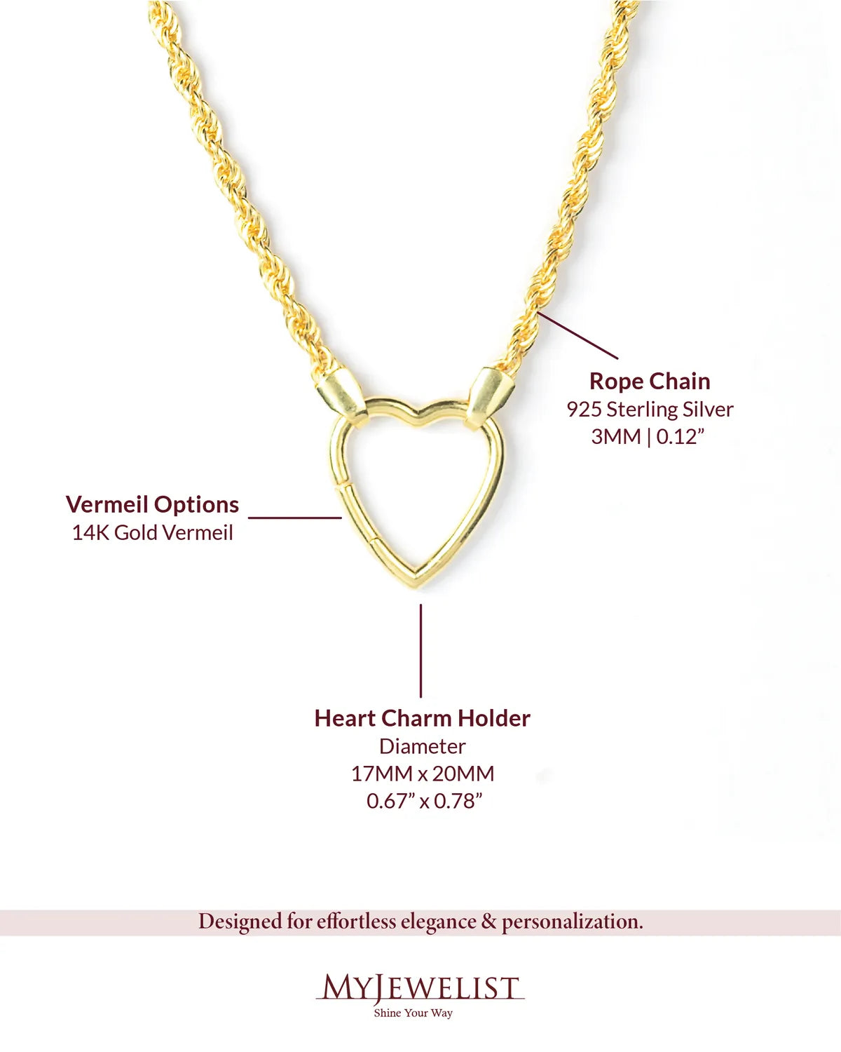 Gold Vermeil Heart Charm Necklace - My Jewelist