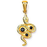 Gold Snake Pendant – 14K Vermeil Black Stone Serpent Charm