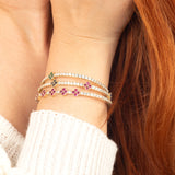Multi-Stone Clover 14K Gold Tennis Bracelet – Mix Moissanite Titanium Bangle