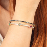 Multi-Stone Clover 14K Gold Tennis Bracelet – Mix Moissanite Titanium Bangle