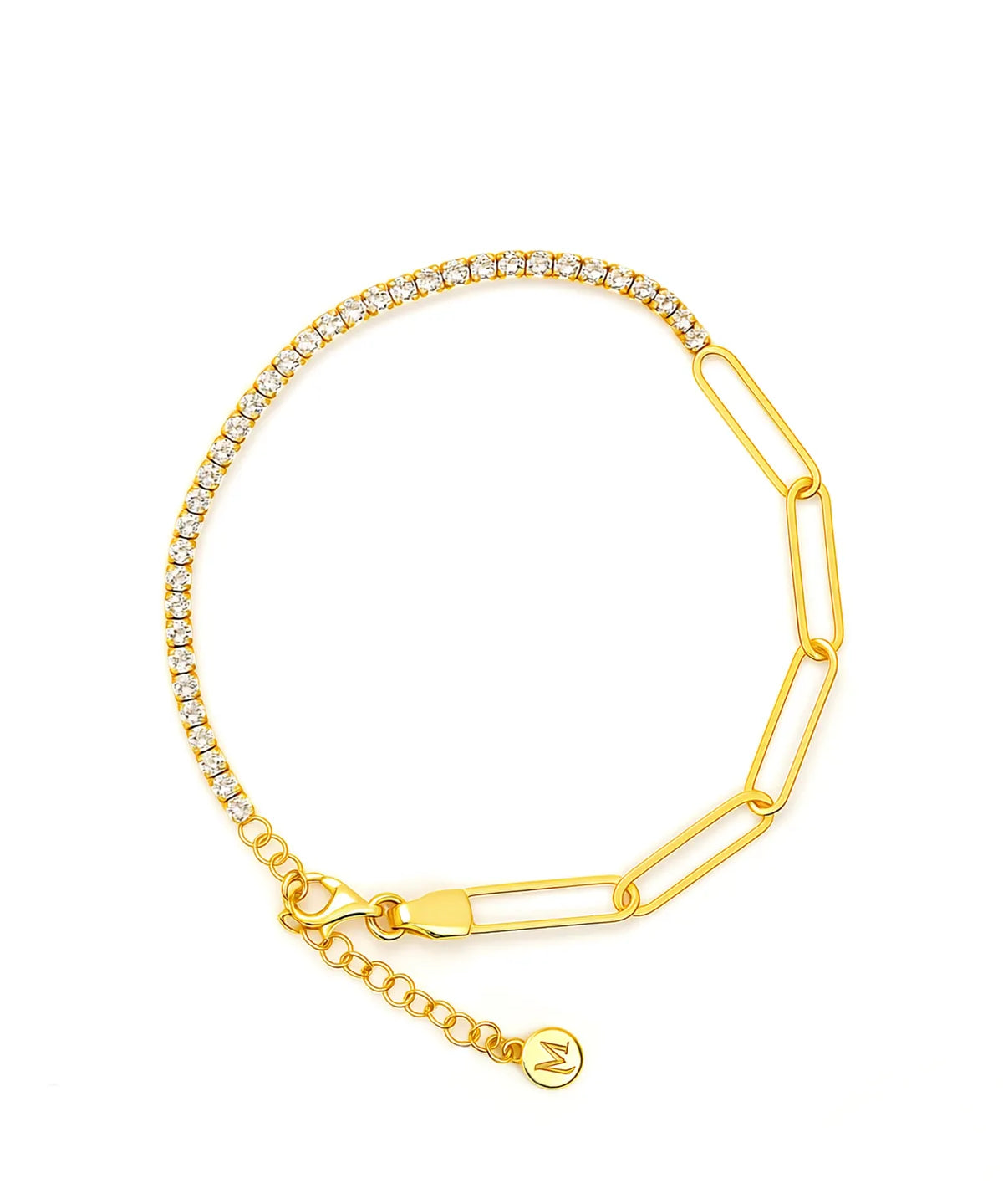 Gold bracelet with diamond accents on a white background