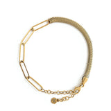 Paperclip & Herringbone Fusion Bracelet-  Duality Gold Vermeil Bracelet