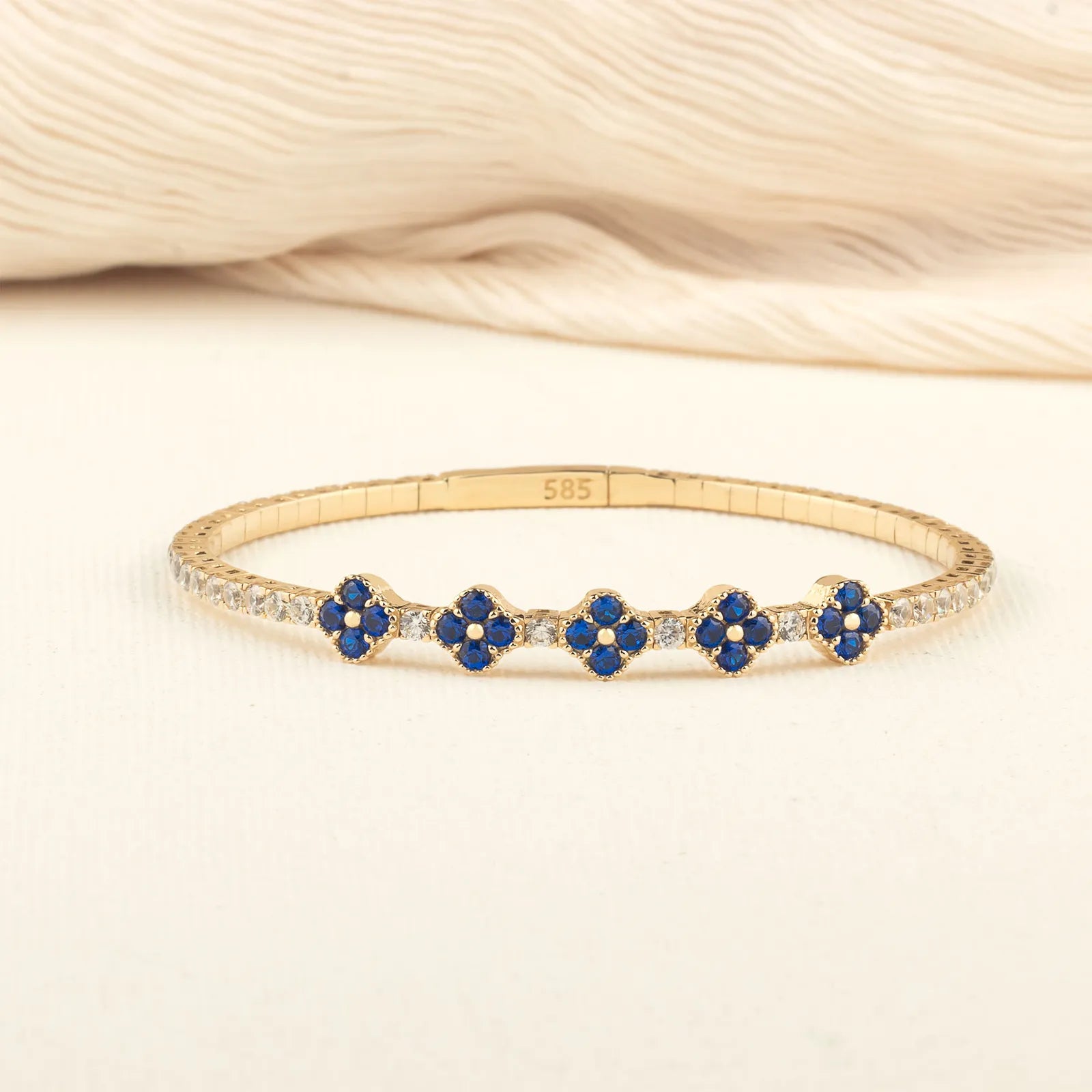 5 Sapphire Clover 14K Gold Tennis Bracelet 2 - My Jewelist
