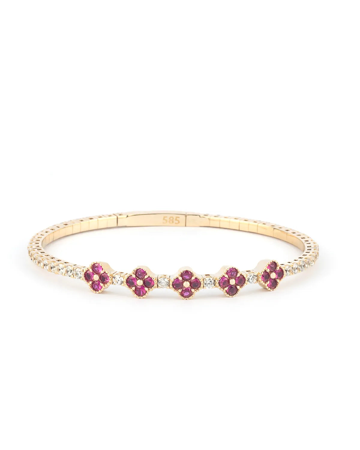 5 Ruby Clover 14K Gold Tennis Bracelet - My Jewelist