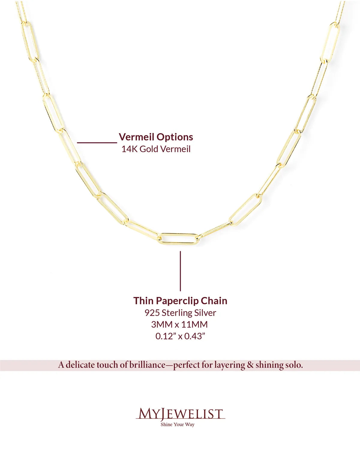 14K Gold Vermeil Thin Paperclip Chain Necklace cover image – My Jewelist