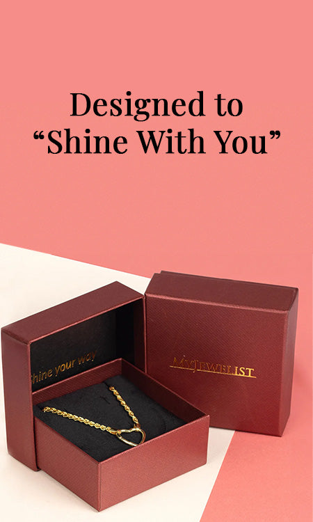 Red jewelry box with a gold necklace and 'Lacoste' branding on a pink | MyJewelistbackground.