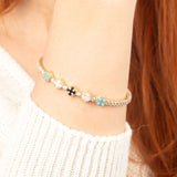 Multi-Color Clover 14K Gold Tennis Bracelet – Moissanite Flexible Bangle