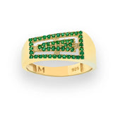 Geometric Emerald Pavé Ring in 18K Gold Vermeil