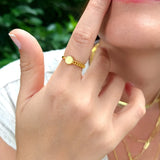 Axis Disc Ring 14K Gold Vermeil Ring – Minimalist Half Chain, Half Band Design