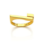 Gold ring with 'M' letter and '925' stamp on a white background
