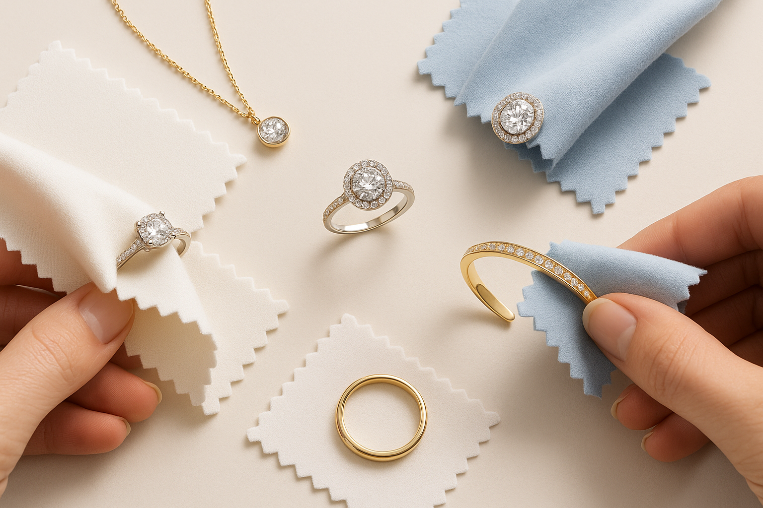 polisihing cloths on jewelry, for caring jewelry image