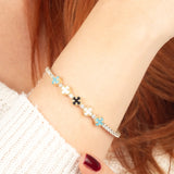 Multi-Color Clover 14K Gold Tennis Bracelet – Moissanite Flexible Bangle
